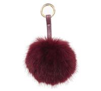 S.ROMZA Porte-clés à pompons en fausse fourrure artificielle - Porte-clés moelleux en peluche pour sac à main, sac à dos, portefeuille, pendentif pour femme (Vin Rouge)