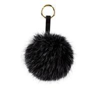 S.ROMZA Porte-clés à pompons en fausse fourrure artificielle - Porte-clés moelleux en peluche pour sac à main, sac à dos, portefeuille, pendentif pour femme (noir et blanc)