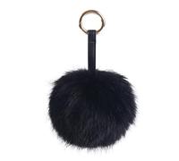 S.ROMZA Porte-clés à pompons en fausse fourrure artificielle - Porte-clés moelleux en peluche pour sac à main, sac à dos, portefeuille, pendentif pour femme, Noir, 5.1inch