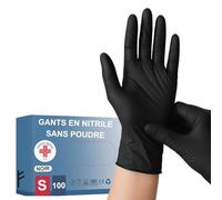 S&S Médical 100 Gants NITRILE jetables résistants sans poussière Dispositif médical hypoallergéniques sans latex | Médecins Chef Esthéticiens Tatoueurs Usage alimentaire | Différentes tailles (S-Noir)