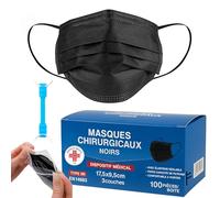 S&S Médical Lot de 100 Masques CHIRURGICAUX noir certifiés CE Type IIR BFE ≥ 98% DISPOSITIF MÉDICAL 3 couches de protection chirurgical Ministère de la Santé + crochet d'oreille (100 | Noir)