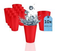 S&S-Shop Lot de 10 gobelets en plastique rigide de 400 ml, rouges, réutilisables, respectueux de l'environnement, verres à cocktail, camping, vaisselle pour enfants, JGA, gobelets à beerpong, gobelets