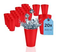 S&S-Shop Lot de 20 gobelets réutilisables en plastique de 0,4 l - Rouge