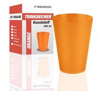S&S-Shop Lot de 20 gobelets réutilisables en plastique rigide - 400 ml - Orange - Verres à cocktail - Camping - Vaisselle pour enfants - JGA - Gobelets à beerpong - Gobelets empilables - Gobelets de