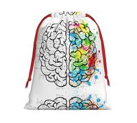 S Sac de Noël à cordon - Image de cerveau géométrique festive avec impression scientifique - Pochettes de vacances réutilisables en peluche