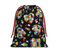 S Sac de Noël avec cordon de serrage - Pièces de puzzle réutilisables pour la sensibilisation à l'autisme - Sacs de fête de Noël, friandises et cadeaux pour les vacances, les mariages