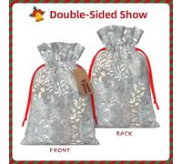 S Sac de Noël avec cordon de serrage pour décoration familiale - Bleu Grace Flora Imprimée Toile de jute pour emballage de friandises