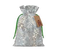 S Sac de Noël avec cordon de serrage pour décoration familiale - Bleu Grace Flora Imprimée Toile de jute pour emballage de friandises