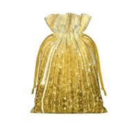 S Sac de Noël avec cordon de serrage pour décoration familiale - Or Bling imprimé toile de jute pour emballage de friandises, pochettes cadeaux