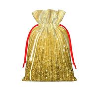 S Sac de Noël avec cordon de serrage pour décoration familiale - Or Bling imprimé toile de jute pour emballage de friandises, pochettes cadeaux