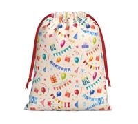 S Sac de Noël avec cordon de serrage - Réutilisable Happy Birthday to You Imprimé Noël Fête Vacances Sacs à dragées pour anniversaires, mariages