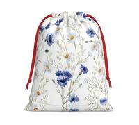 S Sac de Noël avec cordon de serrage - Réutilisable, imprimé floral dessiné à la main, sacs de vacances, sacs à dragées pour anniversaires, mariages
