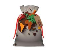 S Sac de Noël réutilisable - Carte du monde en épices avec cordon de serrage pour cadeaux de vacances, d'anniversaire et de mariage