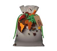 S Sac de Noël réutilisable - Carte du monde en épices avec cordon de serrage pour cadeaux de vacances, d'anniversaire et de mariage