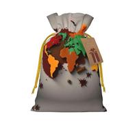 S Sac de Noël réutilisable - Carte du monde en épices avec cordon de serrage pour cadeaux de vacances, d'anniversaire et de mariage