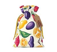 S Sac de Noël réutilisable - Collection de fruits avec cordon de serrage pour Noël, vacances, fête, mariage, anniversaire
