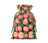 S Sac de Noël réutilisable - Pile de pêches pleine impression avec cordon de serrage pour Noël, vacances, fête, mariage, anniversaire