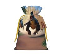 S Sac de Noël réutilisable - Pochette cadeau avec cordon de serrage imprimé dinosaure en cours d'exécution pour Noël, vacances, fête, mariage, anniversaire