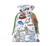 S Sacs de Noël avec cordon de serrage - Imprimé Londres - Pochettes de fête de Noël pour mariages, anniversaires