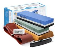 S SATC Pierre à aiguiser 8 EN 1 Set d‘affûtage Grain 400/1000/3000/8000 Pierre à aiguiser Aiguiseur de couteaux avec support antidérapant, pierre à aplatir, guide d'angle, lanière en cuir