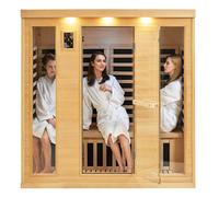 s=""Sauna infrarouge lointain 3-4 personnes en bois de pruche 2580 W avec Bluetooth et chromothérapie pour maison détente""