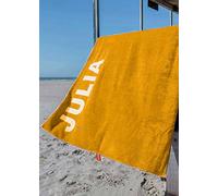 S< Serviette de Plage avec nom (Jaune Ocre, Personnalisé)