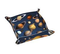 S Solar System Planets Plateau de rangement en cuir double face en PVC pour clés, bijoux, bureau et coiffeuse avec fermeture à pression
