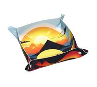 S Sunrise Mountain Plateau de rangement en cuir double face en PVC pour clés, bijoux, bureau et coiffeuse avec fermeture à pression