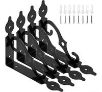 S Support mural en métal pour étagères, support d'étagère décoré en fer avec grande capacité de charge pour cuisine, salon, 4 pièces avec accessoires pour murs (E noir/190 mm x 140 mm)