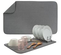 S&T INC. Grand tapis d'égouttoir à vaisselle Jumbo 45,7 x 76,2 cm en microfibre absorbante pour vaisselle, ustensiles, casseroles et poêles, taille jumbo, anthracite