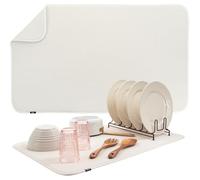 S&T INC. Grand tapis égouttoir à vaisselle Jumbo 45,7 x 76,2 cm en microfibre absorbant pour vaisselle, ustensiles, casseroles et poêles, taille Jumbo, crème