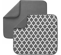 S&T Tapis de séchage en microfibre 40,6 x 45,7 cm, Polyester, Solid Dark Grey & Print Dark Grey Trellis, 16" X 18"