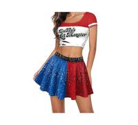 (S)The Clown Princess of Crime Harley Cosplay 3D Printed Cheerleader Dress Carnival Party Costume for Women