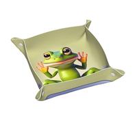 S The Funny Frog doing Yoga Plateau de rangement en cuir - Plateau organiseur double face en PVC pour clés, bijoux, bureau et coiffeuse avec fermeture à pression