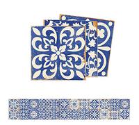S-TROUBLE 24 pièces Bleu et Blanc Porcelaine tuile Autocollant peler bâton Plancher Stickers muraux dosseret étanche Bricolage Auto-adhésif Cuisine Salle de Bain décoration 20x20 cm