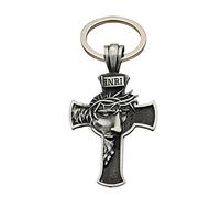 S-TROUBLE Croix de Jésus, Jésus Croix Porte-clés Pendentif Tête Portant des Épines De La Couronne Rétro Cadeau Religieux Hommes Femmes Prier Paix Et Pas De Maladie 4x4.6cm/1.57x1.81'' Noir