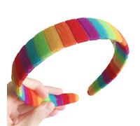 S-TROUBLE Femmes Filles Automne Hiver en Peluche Bandeau Arc-en-Ciel coloré rayé élastique Cheveux Cerceau Festival fête Lavage Visage Style Casque Bandana