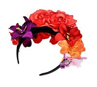 S-TROUBLE Femmes Mexicain Simulé Rose Fleur Couronne Bandeau Jour des Morts Halloween Headpiece Coloré Faux Stamen Party Hair Hoop