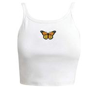 S-TROUBLE Femmes Sexy Halter Crop Top Papillons Colorés Imprimer sans Manches Court Gilet Mince Côtelé Tricoté Rayures Festival Beach Party Clubwear S-L