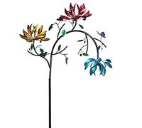 S-TROUBLE Grande éolienne en métal avec Trois Fleurs en Rotation Papillons Moulin à Vent Sculpture de Vent pour Jardin extérieur Art déco