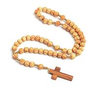 S-TROUBLE Perles De Grain en Bois Jésus Croix Chapelet Collier Sculpté Chapelet Pendentif Christian Bois Couleur