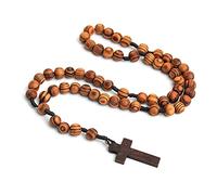 S-TROUBLE Perles De Grain en Bois Jésus Croix Chapelet Collier Sculpté Chapelet Pendentif Christian Café
