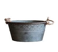 S-TROUBLE Pot de Fleurs Rond en métal Vintage avec poignées Doubles Plateau en métal pour Pot de Fleur en Fer Rustique pour Le Stockage et la décoration de Ferme 32 cm
