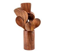 S-TROUBLE Spatule en Bois Set Ustensile de Cuisine en Teck Naturel Cuillère en Bois