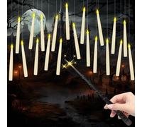 S-Union 20 Bougies Flottantes Sans Flamme Avec Télécommande Baguette Magique,Bougies Lumière Chaude Vacillante LED,Bougies Suspendues Piles Pour Halloween Noël Mariage Anniversaire Décorations Fête