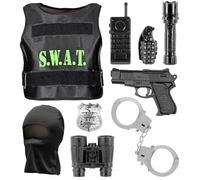 "S.W.A.T." (bulletproof vest, mask, badge, gun, handcuffs, radio, flashlight, hand grenade, binoculars) - (One Size Fits Most Children)