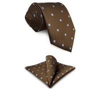 S&W SHLAX&WING Cravate pour homme marron à pois bleus pour costume élégant coffret cadeau avec pochette extra longue 160 cm