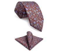 S&W SHLAX&WING Cravate pour hommes rouge moyen vermillon bleu ensemble de cravate florale avec pochette de costume fête XL extra longue 160cm