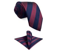 S&W SHLAX&WING Ensemble Cravate Homme Toucher Satiné avec Pochette Rouge Bleu Marine Bordeaux Rayé Mariage Long 160cm