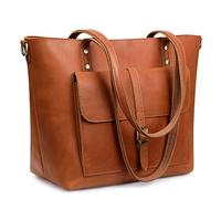 S-ZONE Femme Fourre-tout Vintage en Cuir Véritable Grand Sac à Main à Bandoulière de Travail